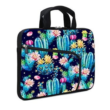 Imagem de XMBFZ Capa para laptop 14 15 15.4 15.6 Capa para Chromebook Ultrabook Capa para Notebook PC Bolsa Mensageiro Capa para Tablet Capa de Neoprene com Alça para Crianças Homens e Mulheres, Dois Bolsos para Homens e Crianças (Cactus)