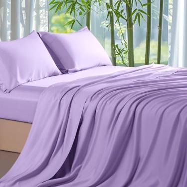 Imagem de Lençóis Shilucheng 100% viscose de bambu, Queen Size, 4 peças, macios, ultrarrefrescantes e sedosos, bolso de 40,6 cm, perfeitos para quem sente muito calor, estilo cama de hotel (Lilás)