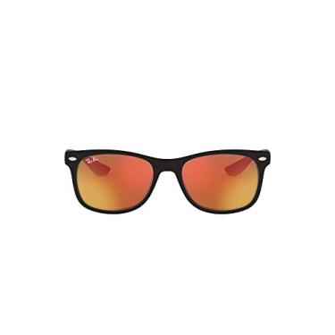 Imagem de Ray-Ban Óculos de sol quadrados Rj9052s New Wayfarer Junior Kids, Preto fosco/marrom espelhado laranja, 48 mm