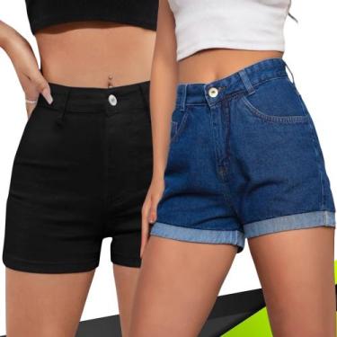Imagem de Kit 2 SHORTS JEANS LISO Slim FEMININO Casual Elastano Cintura Alta 104