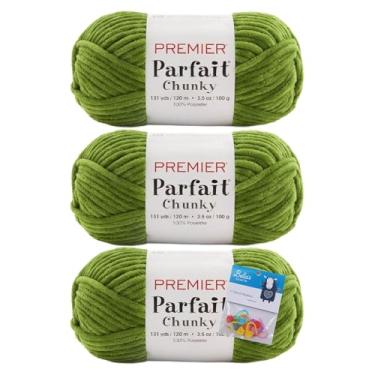 Imagem de Premier Yarns Parfait Fio de chenille grosso, 100 ml, pacote com 3 pacotes com marcadores Bella's Crafts Stitch (goblin)