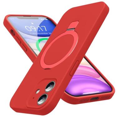 Imagem de KMAMBAG Capa Mag-Ring projetada para iPhone 11, silicone líquido [fator hidratante] capa de telefone fina extremamente macia com suporte [compatível com MagSafe] para 11 6,1 polegadas homens e