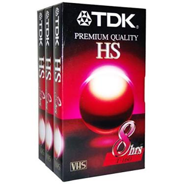 Imagem de Pacote com 3 fitas cassetes TDK de qualidade premium HS 8 horas T-160 em branco VHS