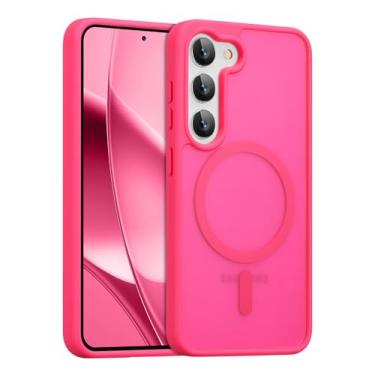 Imagem de RALEAVO Capa magnética forte para Samsung Galaxy S23 [compatível com Magsafe] Capa protetora fina à prova de choque para celular S23 com traseira rígida translúcida, rosa choque