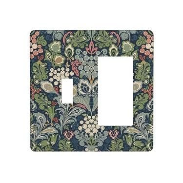 Imagem de Spshian William Morris Floral Boho Midnight Blue Bohemian Flower 2 Gang Light Switch Cover Plates Decorativo Combinação Rocker/Decora Placa de Parede Placa Elétrica Placa Frontal para Banheiro