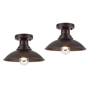 Imagem de GOLDHILL Luminária De Teto Semi-Embutida Em Bronze Esfregado A Óleo, Pacote Com 2 Unidades, Luminária De Teto Externa Com Soquete E26, Luminária Externa Redonda De Metal Semi-Embutida Para Varanda,