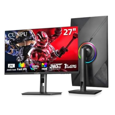 Imagem de CUNPU Monitor De Jogos Qhd 27 Polegadas 2560 X 1440 240 Hz, Ips Rápido, Suporte Ps5/Xbox, 1 Ms, Dci-P3 100%, Hdr, Freesync E G-Sync, Monitor Vertical De Altura/Pivô/Inclinação/Giratório, Alto-Falant