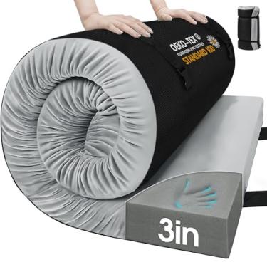 Imagem de CYMULA Colchão De Espuma De Memória Para Acampamento, 3 Pol. Colchão De Dormir Para Acampamento, Piso Inferior Antiderrapante, Colchão De Berço Para Adultos, Colchão Portátil Enrolável Para Viagem D