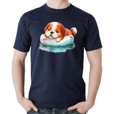 Imagem de Camiseta Algodão Cachorrinho Na Piscina  - Foca na Moda, Marinho, P