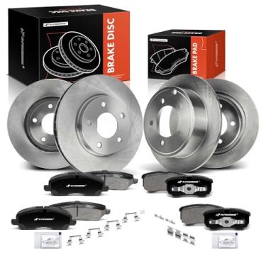 Imagem de A-Premium Conjunto de 12 peças de rotores de freio a disco sólido dianteiro ventilado e traseiro + kit de pastilhas de cerâmica compatível com modelos selecionados Mitsubishi e Dodge - Lancer