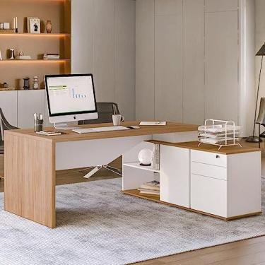 Imagem de Mesa para Escritório Diretor em L 3 Gavetas 1 Porta Spring Itapuã/Branco