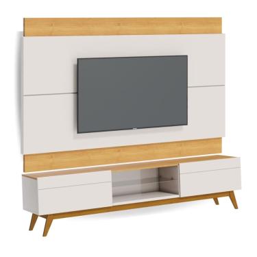 Imagem de Conjunto Rack para Sala de Estar Retrô 2 Gavetas com Painel Estante Suspenso para TV de aé 65 Polegadas Classic 1.8 - Offwhite/Nature