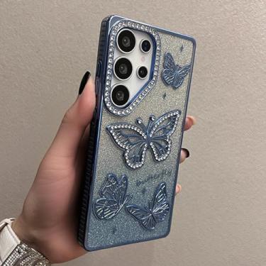 Imagem de MVVKKY Para S24 Ultra Butterfly Case Luxo Transparente Revestimento Soft Cover (Para S24 Ultra/Azul)