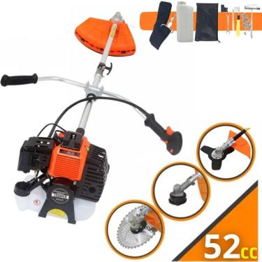 Imagem de Roçadeira Profissional a Gasolina TSAPER RG52CC 52cc Faca 3 pontas + Lamina de Videa 40 Dentes p/ Troncos