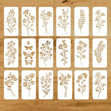 Imagem de 18 peças de estênceis de flores para artesanato, reutilizáveis, estênceis de flores silvestres, lindos modelos de desenho de plantas florais para pintura em paredes, portas, tela de madeira, decoração