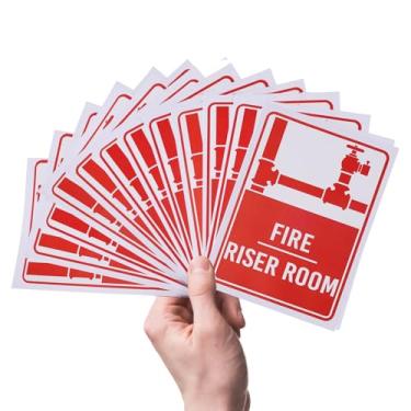 Imagem de 12 peças de placas adesivas para sala de elevação de incêndio, 12 x 19 cm à prova d'água para aspersor de incêndio para sala de elevação autoadesiva, sinalização de aviso de segurança de combate a