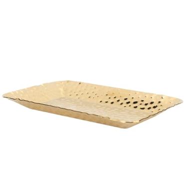 Imagem de Travessa retangular martelada, travessas de servir de aço inoxidável, bandeja decorativa de aperitivo, bandeja martelada dourada para alimentos, frutas, toalha de sobremesa, lanche