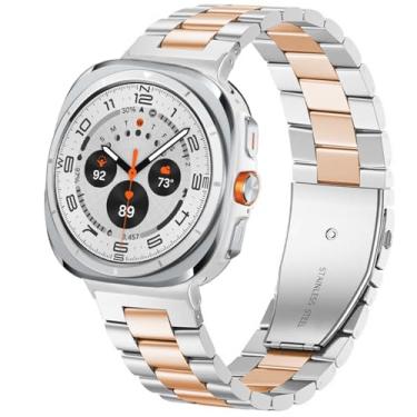 Imagem de SPINYE Pulseiras de relógio compatíveis com Samsung Galaxy Watch Ultra de 47 mm, pulseira de metal sólido de aço inoxidável para Galaxy Watch 7 Ultra de 47 mm (2024) feminino e masculino, prata/ouro