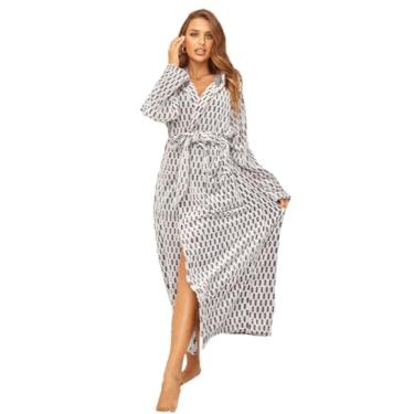 Imagem de Roupão feminino de flanela roupão de banho feminino com capuz e toalha xale plus longo, xadrez-M