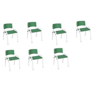Imagem de Kit 7 Cadeiras Infantil Iso, Escola, Base Branco- Verde Escuro - J A G