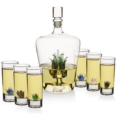 Imagem de Conjunto de decantador e 6 copos de tequila de 88 ml, com agave, decantador de 740 ml, presentes exclusivos de tequilas, utensílios de bar inspirados em agave para mezcal, uísque e destilados
