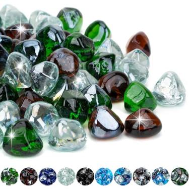 Imagem de Diamantes de vidro de fogo mistos Mr. Fireglass de 4,5 kg para lareira e lareira – Pedras de fogo de alto brilho de 2,5 cm com cores mistas (verde meralda + gelo cristal + âmbar)