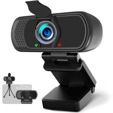 Imagem de Webcam com microfone, Webcam HD Hrayzan 1080p com capa de privacidade e tripé, câmera Web de computador com ângulo de visão amplo de 110 graus, webcam USB PC para gravação de chamadas de vídeo