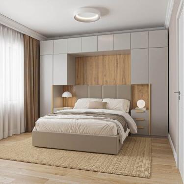 Imagem de Guarda Roupa Modulado 10 Peças 12 Portas Com 2 Mesas De Cabeceira Jade Cabecasa Cinza Urbano