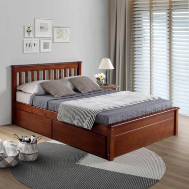 Imagem de Conjunto Cama Casal Inglesa Com Dois Gavetões Em Madeira Maciça Mv Outlet Mogno