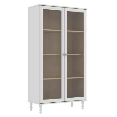 Imagem de Cristaleira 2 Portas Vidro Pés Madeira 151x80 Cm E957 Branco Dtall Branco