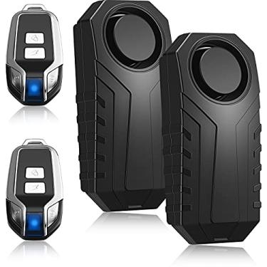 Imagem de Alarme de bicicleta antifurto, alarme de vibração sem fio com controle remoto, 2 conjuntos de sistema de alarme preto sensor de movimento à prova d'água segurança alarme de motocicleta alto alarme de bicicleta para bicicleta motocicleta carro janela de porta