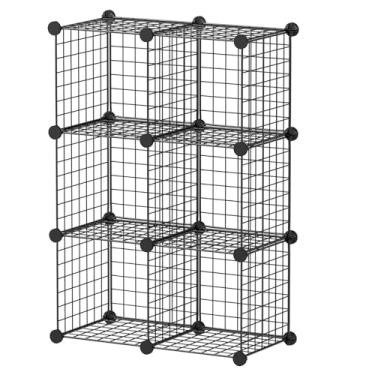 Imagem de Organizador de armazenamento de cubo de arame, prateleiras empilháveis de 6 cubos, armário modular, prateleiras de armazenamento DIY para sala de estar, quarto, escritório, prateleira de armazenamento