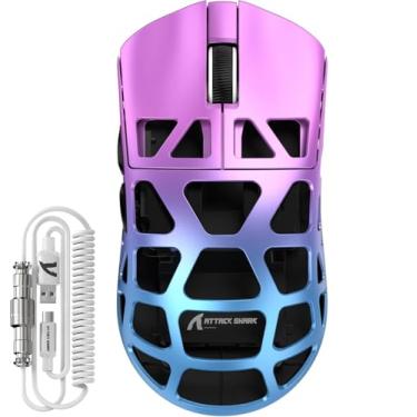 Imagem de FELICON Mouse Sem Fio Para Jogos X Attack Shark R3, Paw3395, 26K Dpi, Taxa De Pesquisa 8Khz, Liga Magnésio 46G Ultraleve, Programável Tri-Mode Bt/2.4G/Com Fio, Com Cabo Espiral - Roxo Azulado