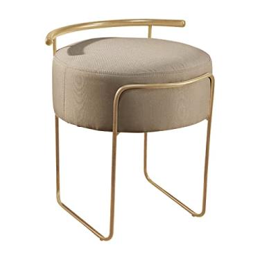 Imagem de Puff Redondo Ivar em Linho e Base Metal Dourado Agarb Decor Cor:Linho Bege