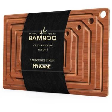 Imagem de Conjunto de tábuas de corte Hiware Bamboo com Juice Groove 4 peças