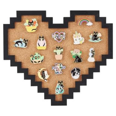 Imagem de BENECREAT Quadro de pinos placa de cortiça de coração pixel, placa de cortiça montada na parede de 2 cm de espessura, quadro de exibição de boletins para armazenamento de broches, decoração de casa,
