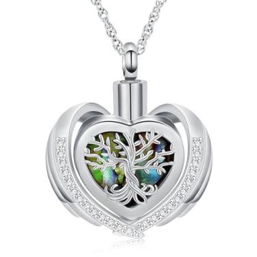 Imagem de shajwo Colar de urna de cremação de coração árvore da vida para cinzas para mulheres, homens, cinzas humanas, lembrança, pingente memorial de um ente querido, Aço inoxidável, Sem Pedra Preciosa