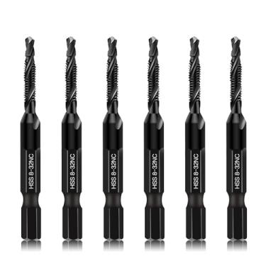 Imagem de DKIBBITH Conjunto de brocas escareadoras combinadas 8-32nc de 6 peças sae, feito de aço de alta velocidade com revestimento enegrecido antiferrugem, ideal para metal macio, madeira e plástic