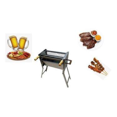 Imagem de Churrasqueira Com Grelha  Moeda Portátil  Camping Gourmet Inox Com Pés