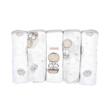 Imagem de Fralda de Pano Bordada Estampada Ombro com Bainha Kit 5 Unidades Minasrey Cia Estampada (Usinho Cinza)