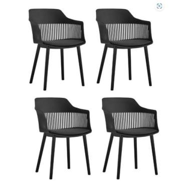 Imagem de Kit 4 Cadeiras De Jantar Estofada Marcela Montreal Polipropileno Preto