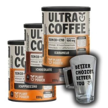 Imagem de Kit Ultracoffee Cappuccino Caramelo Chocolate Plant Power 3x 220g e Caneca