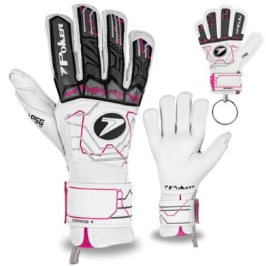 Imagem de Luva De Futebol Goleiro Poker Champion 9 Profissional Confortável Grip Corte Híbrido Campo Grama Elástico Ajustável Grama Natural e Sintética - Original + Chaveiro Exclusivo (Rosa-Branca, 11)