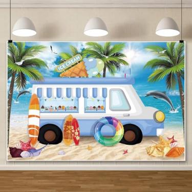 Imagem de ChloropLastid Pano de fundo de 3 x 2,4 m à beira-mar, praia, verão, férias, carrinho de sorvete, prancha de surfe, sessão de fotos com palmeira tropical, palmeira, família, festa, surfe, festa de bebê