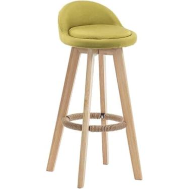 Imagem de Cadeira De Bar De Madeira Rústica Retrô Haiyu-swivel Bar Alta Multicolorida Redonda De Linho Com Encosto & Apoio Para Os Pés, Khaki, 73cm