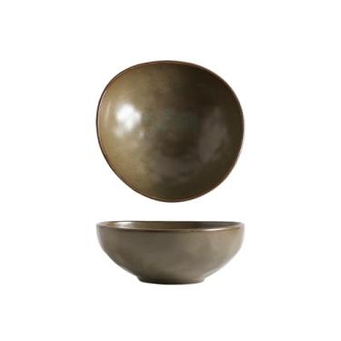 Imagem de Prato fundo irregular para cerâmica doméstica Sobremesa de salada criativa - Tigela de formato especial de 20 cm (marrom prateado)