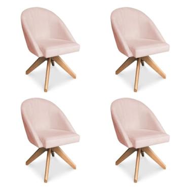 Imagem de Kit 04 Poltronas Cadeira Giratória Bela Suede Rosa Bebê Base de Madeira - Pallazio