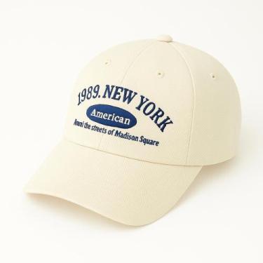 Imagem de Boné NY New York Beisebol American Aba Curva Unissex Bordado, Bege