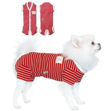 Imagem de Pijama de malha tipo waffle feminino / masculino da Tony Hoby com 4 leggings, estilo natalino para cachorrinho, roupas leves de tricô para cães pequenos e médios (tamanho GG, verde - meninas)