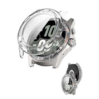 Imagem de NOUKAJU Capa para relógio inteligente Ticwatch Atlas, capa protetora, película de vidro temperado 9H integrada, PC rígido, fácil de instalar, protetor de tela para Ticwatch Atlas (transparente)